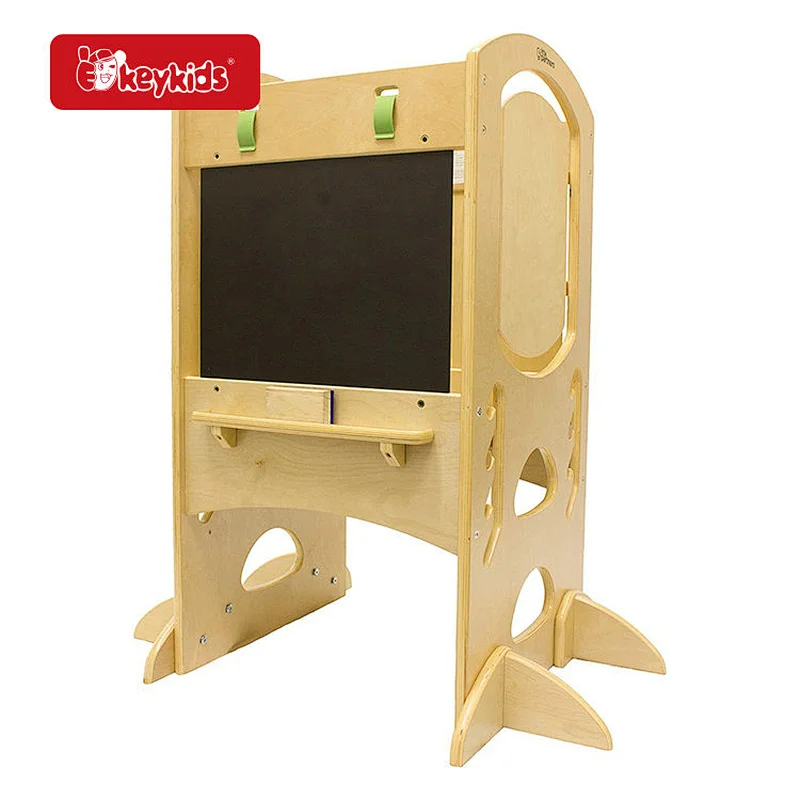 High quality Children Folding Wooden Kitchen Step Stool Helper with Chalkboard W08G390